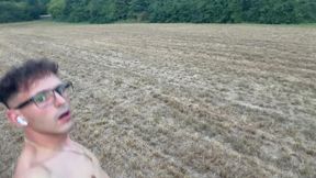 German boy jerks off naked outside and cums