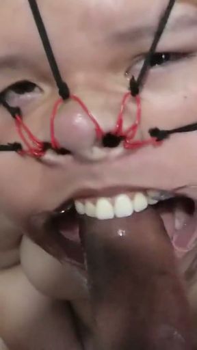 Fucking her face in a beautiful bondage style   Clip 1