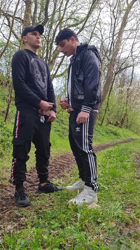 Gay Boys Smoke and Wank Their Big Dicks Outdoors