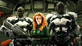 Busty redhead translator licks huge cock in animated hentai game