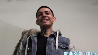 Latino twink Jordan masturbates passionately and teases solo