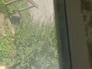 Sean pissing out a window