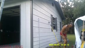 9-1-2026 COBRA CRAIG PAINTS IN HIS TINY RED SHORTS. 64YO. IN THE HEAT AND HUMIDITY.  ROCKS IT