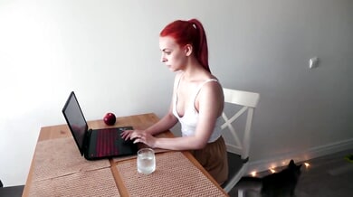 Skinny lesbian couple with natural tits swap strapon and ass licking