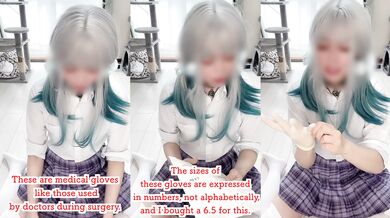 Thick latex gloves burst under her cosplay love