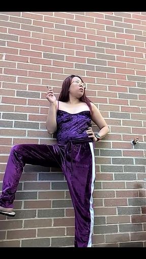 Morning Smoke in My Purple Velour Outfit