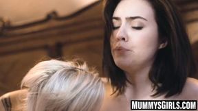 Teen girls Arietta and Freya enjoy their wet stepmom's touch together