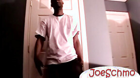 Hunky Gentleman strokes his long fat ebony prick until he cums a lot of juicy l