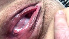 Meaty Swollen Pussy with Cum. Closeup Pussy Fucking. Creampie