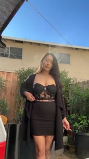 smoking a cigarette in my car.