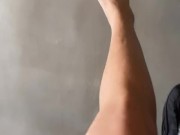 Hot blue eyed studs, barefoot stretch before workout