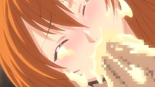 Busty Hentai chick is squeezing her lover's meat stick with her milk jugs while licking it's tip