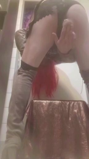 Shemale ass fuck with XL dildo. Femboy hooker rides and stretches her pussy. Assplay in sexy lingerie redhead slut needs it hard