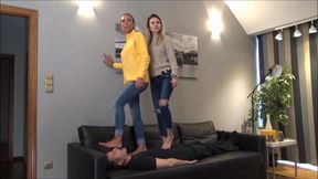 CECILIA & VIOLA - We love to DESTROY you under our feet - **** trampling (mostly on face), foot domination, face kicking