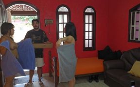 The Delivery Guy Fucks Us Hard After We Show Him Our Breasts