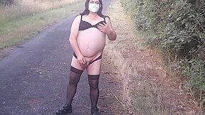 Caressing and orgasmic pleasure while driving in underwear