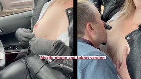 Step Mommy Weirdest fantasy, Driving in full Leather and high heels & Feeding her Greedy Boy in a Carpark - mobile friendly file