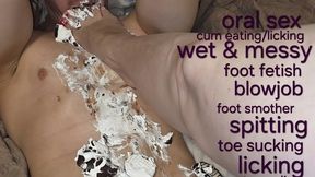 Wet & messy session with socks and foot fetish, trampling, foot smother and spitt fetish, licking and sucking toes, epic blowjob and cum eating with Miss GospodaricaEmma and Her Alpha man Wolfy01