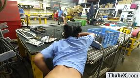 TS Ebony and boss suck the big cock of co worker