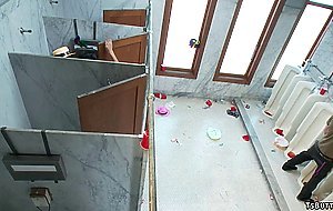 Shemale fuck dude in public restroom
