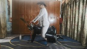 Ponyplay and ride on latex ponygirl so sexy by horse harness, stirrups, and reins, Until she cried #Latex09