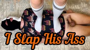 I TRAMPLE THE SLAVE'S BODY WITH MY FEET IN WHITE SOCKS AND SPANK HIS ASS 1080