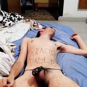 This slave is ordered to use hot sauce as anal lube