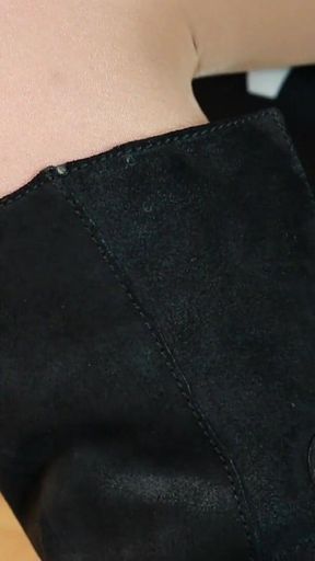 Rugged Elegance - Worn Tights & Biker Boots in a Black Minidress