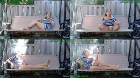 Hot fit Asian having her morning Smoke and coffee ritual outdoors in a summer dress with Coughing volume 45 Non Nude ****mp4****