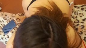 Hot Latina sister gives sloppy blowjob and shakes her big ass