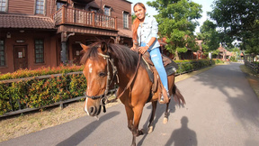 Horseback riding & fucking in a saloon amateur couple
