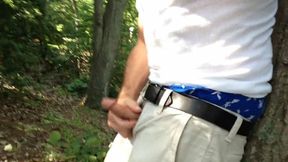 Horny, so I stopped on the trail to jerk-off against a tree