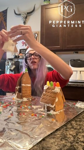 73 Giantess in 8-inch Heels Decorates a Gingerbread Village