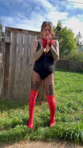 Red leather boots