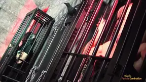 Three naughty girls moan loudly while getting their holes plowed in a dungeon