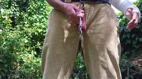 Outdoor Cruising Big Uncut Cock Pissing, Masturbating, Delicious Creamy Cum Close up Wearing Cords - Rockard Daddy