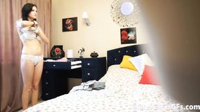 ”My naughty GF trying out all the outfits in her wardrobe”