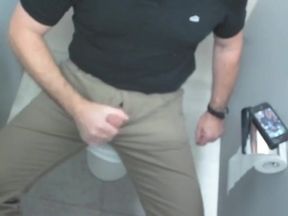 Gay jeans choked in office toilet stall cum drips