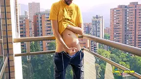Jerking Off My Big Uncut Cock In The Balcony Did I Get Caught 5 Min With Camilo Brown