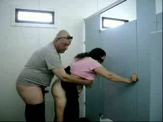 Fucking my mature plumpy wife in library's restroom