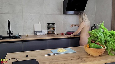 Fully naked beauty cooks breakfast for you - Letty Black