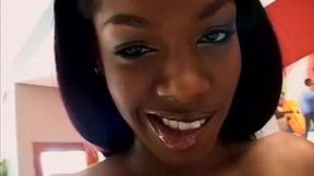Busty ebony takes a huge facial in her mouth