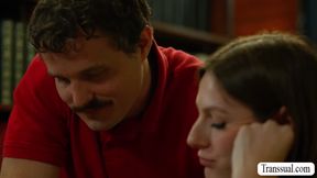 Letting this hot TS chick suck my dick in library