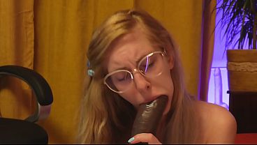 Blonde girl sucks BBC for the first time
