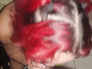 Gorgeous redhead trans woman with a unfathomable mouth giving a great blow job