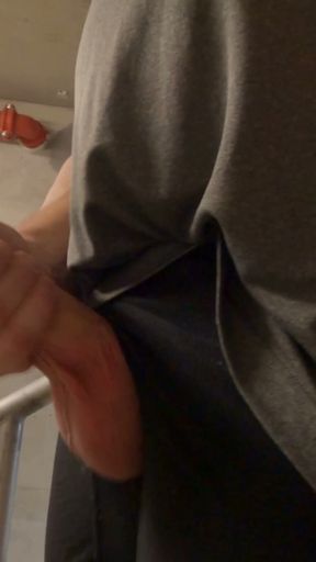 Straight guy walks around the work stairs with his cock out.   Clip 1