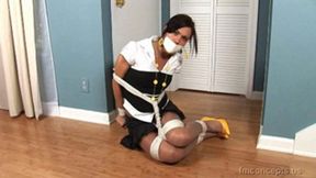 Already tied-up on the floor, feisty Alyssa Reece had her mouth stuffed with cloth and her lips sealed with tape!