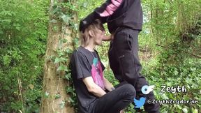 Punk guy poked by masked chav in the forest