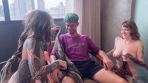 o voyeur foi descoberto... e ganhou lugar na cadeira pra assistir duas gostosas transando - parte 1 (mr bunny, line heat e dread hot)