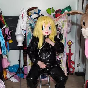 Kigurumi PVC Suit Breathhood and Tube under mask Breathplay